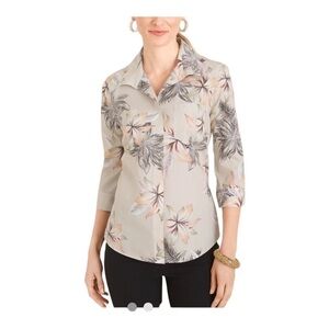 Chicos No-Iron Petite Cotton Lily-Print Shirt Size 2P LE1